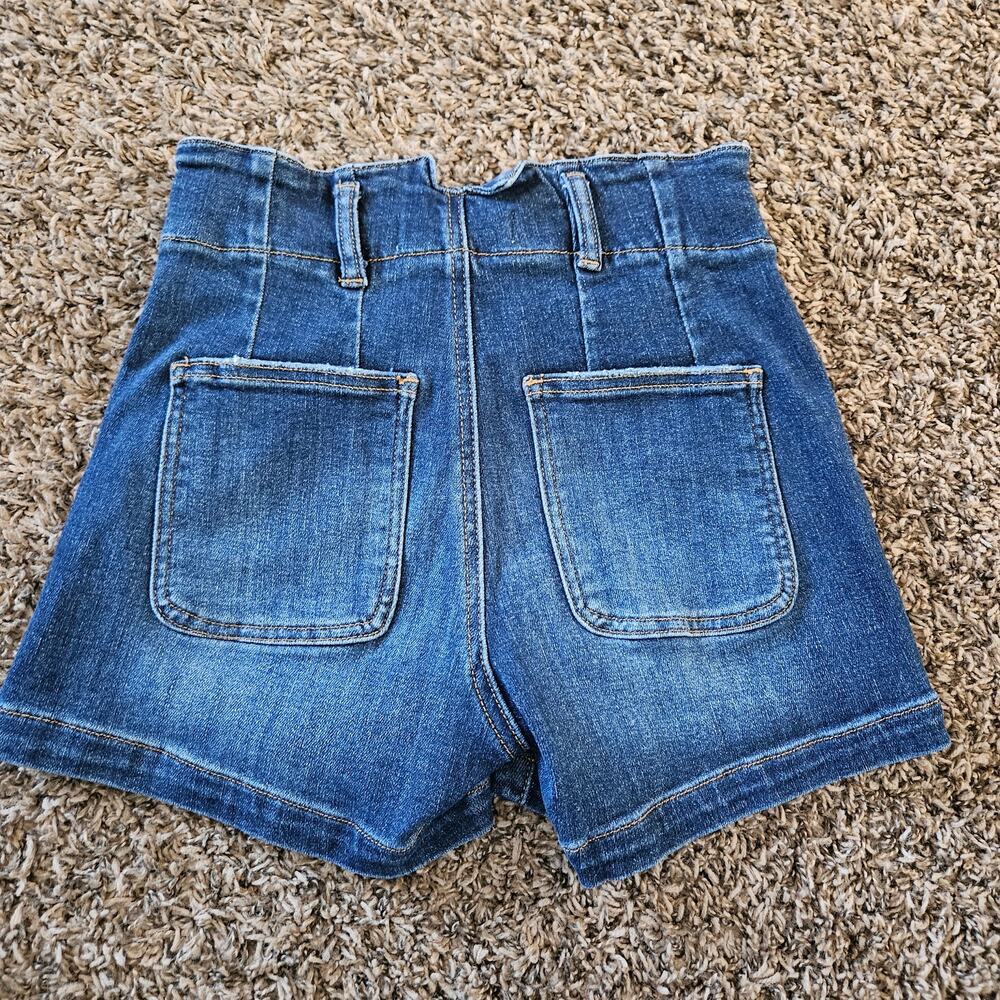 Risen High Waist Double Button Salt + Sand Denim Shorts Small - Picture 2 of 8